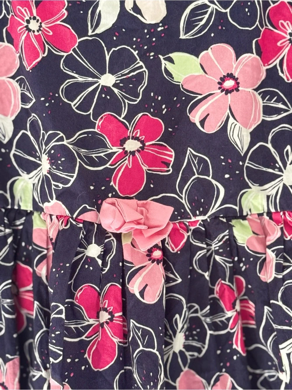 NWOT Gymboree Navy Pink Floral Party Dress Toddler Girl Cap Sleeve 3T